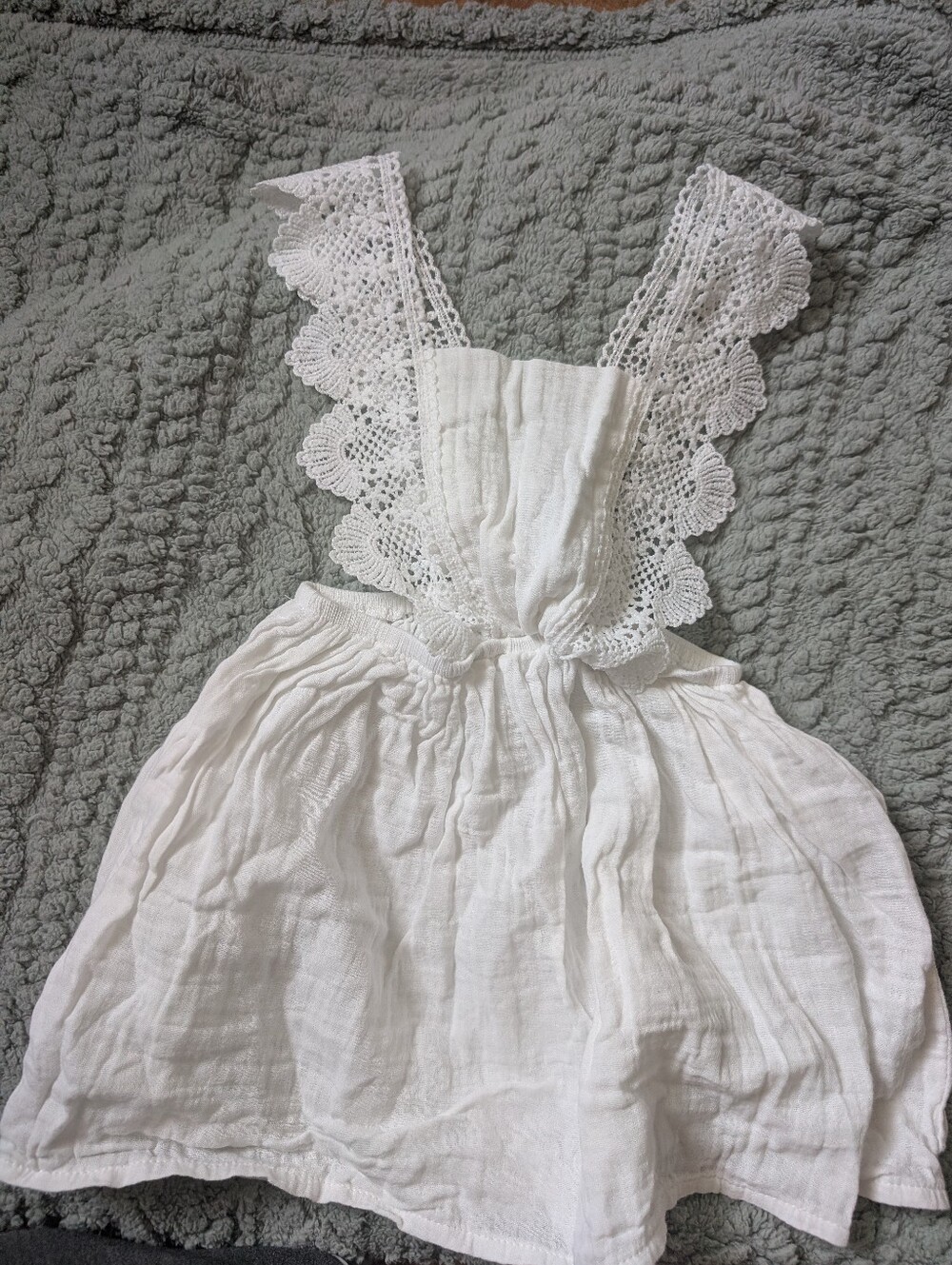 Source Unknown White Lace-Trim Cotton Sundress